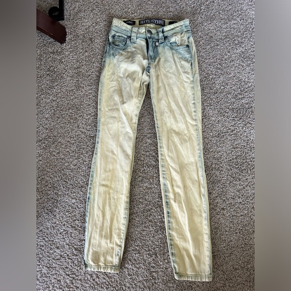 Affliction Raquel Jeans Yellow Blue Women's Size 24 Cotton Stretch Grunge Goth - Picture 1 of 13